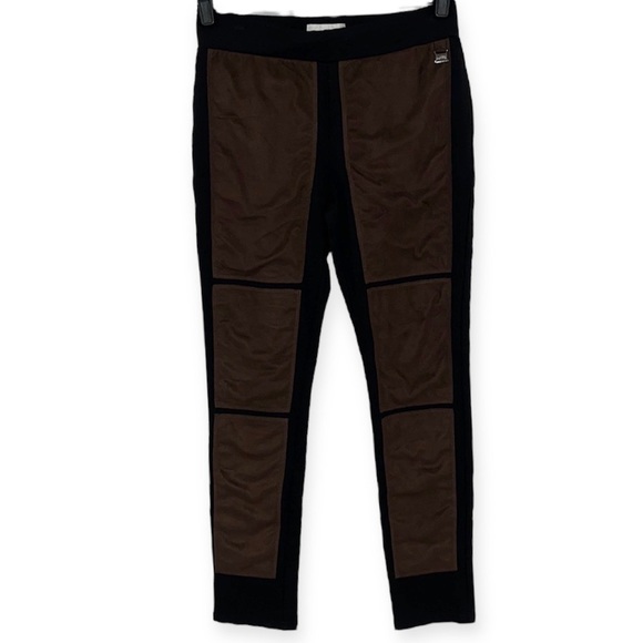 JOSEPH Ribkoff Black Ponte Pants with Colorblock Brown Faux Suede Panels size 8 - Picture 1 of 11